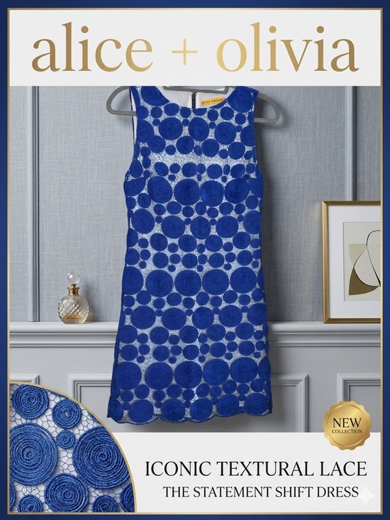 Alice + Olivia Dresses & Skirts - Alice + Olivia Cobalt Blue Sleeveless Circle Lace Sheath Dress Silk Lined